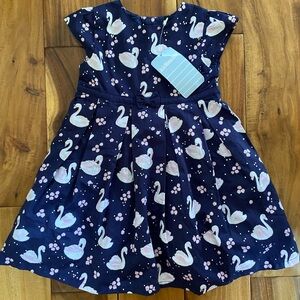 JoJo Maman Bebe Navy Blue Swan Party Dress Size 12-18 Months- NEW